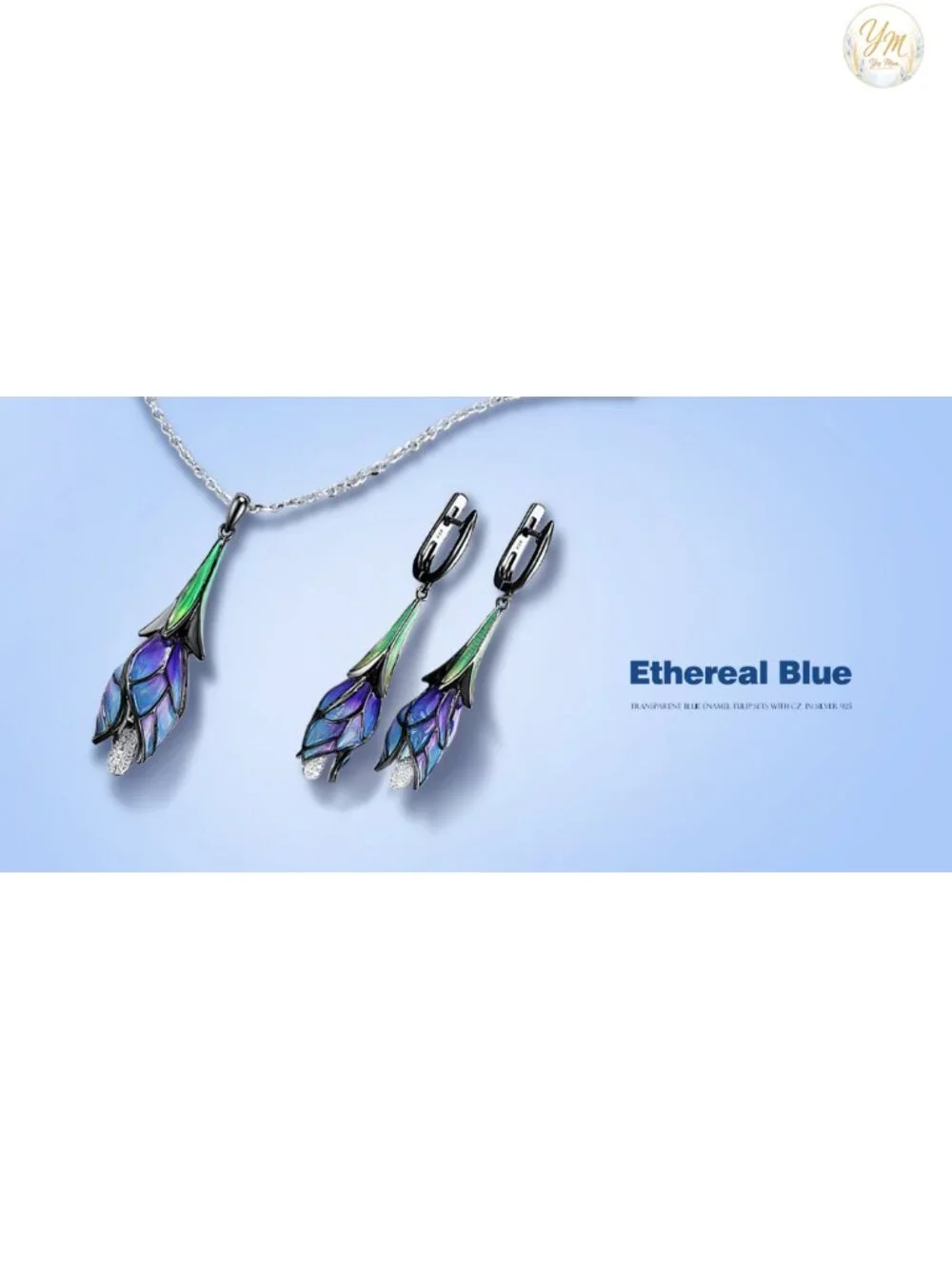 925 Sterling Silver Handmade Enamel Tulip Flower Pendant with Cubic Zirconia